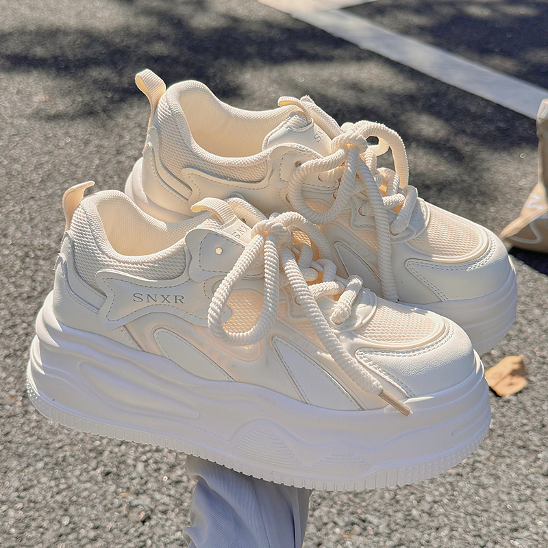 NextKiss小白鞋女2025新款夏季透气网面厚底增高配裙子运动休闲鞋