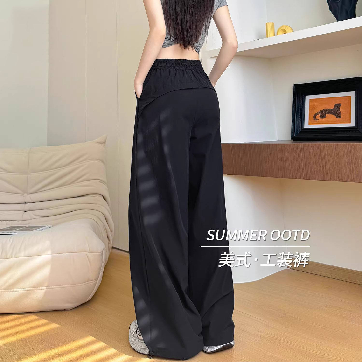 米兰风MDCW黑色美式运动裤女2026新款春夏季薄款速干小个子工装裤