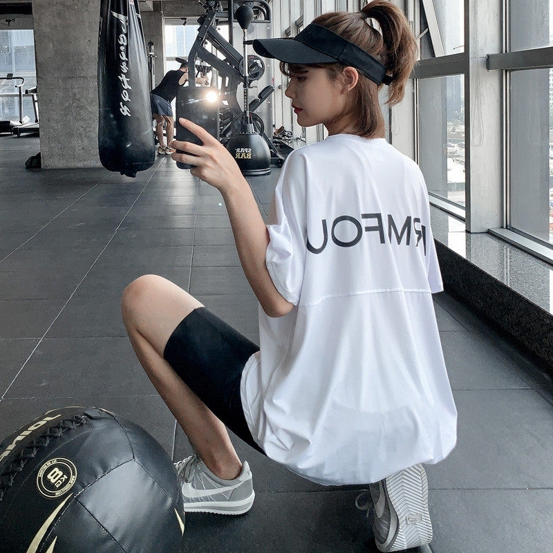MDCW米兰风大码胖mm女健身服瑜伽服上衣跑步运动T恤中长款遮臀夏
