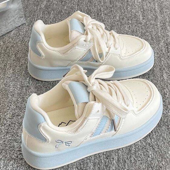 英国DHWA 2026新款春夏季透气板鞋女款厚底小白鞋学院风面包鞋潮