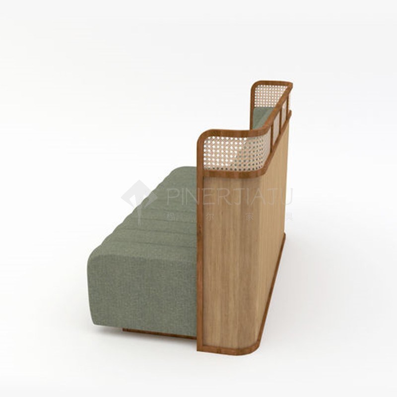 现代中式实木编藤餐厅咖啡厅沙发卡座民宿会所休闲区藤背布艺沙发