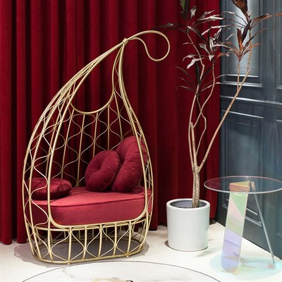北欧网红咖啡店铁艺鸟笼贵妃沙发创意沙发轻奢两双人懒人沙发椅子