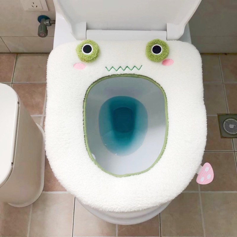 卡通青蛙毛绒马桶圈粘贴式马桶贴保暖PP垫四季通用坐便垫水洗加厚