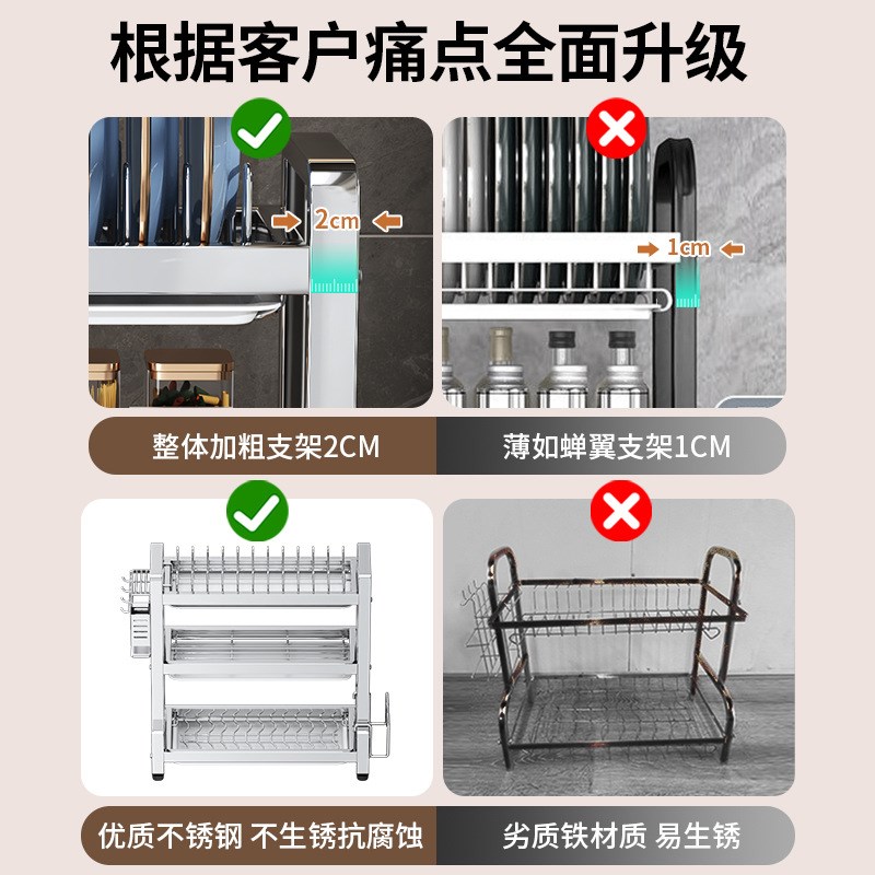 加厚大号双层放碗架厨房置物架沥水架筷收纳多功能碗碟盘子收納架