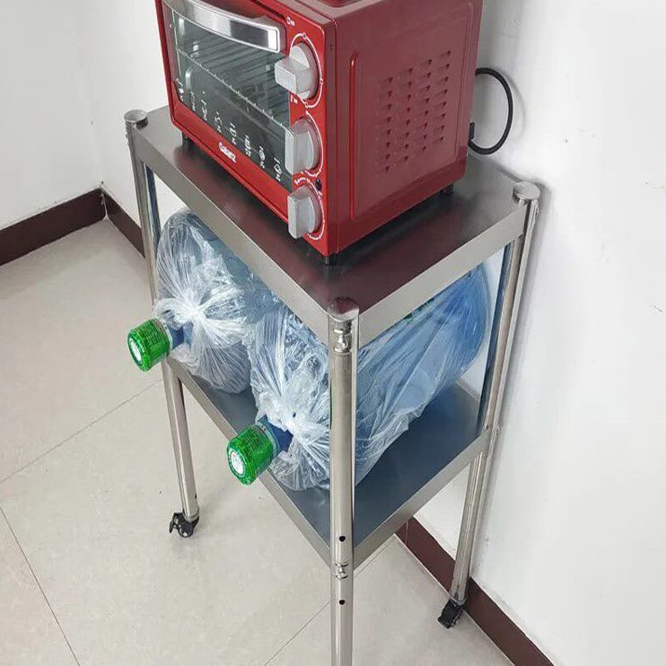 厨房子可移动带两层置物微波炉烤箱静音万向轮收纳架不锈钢手推车