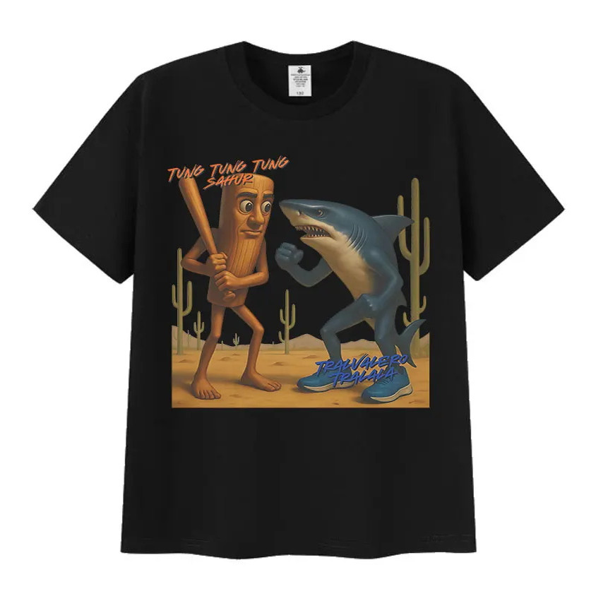 tralalo Tralala有趣的表情包T恤男士复古高品质时尚T恤