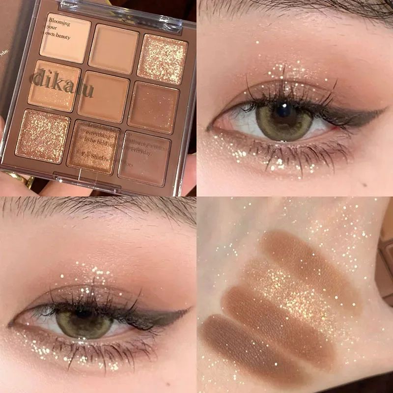 9 Colors Caramel Brown Eye Shadow Palette Pearly Matte Earth 彩妆/香水/美妆工具 美妆蛋/扑/海绵 原图主图