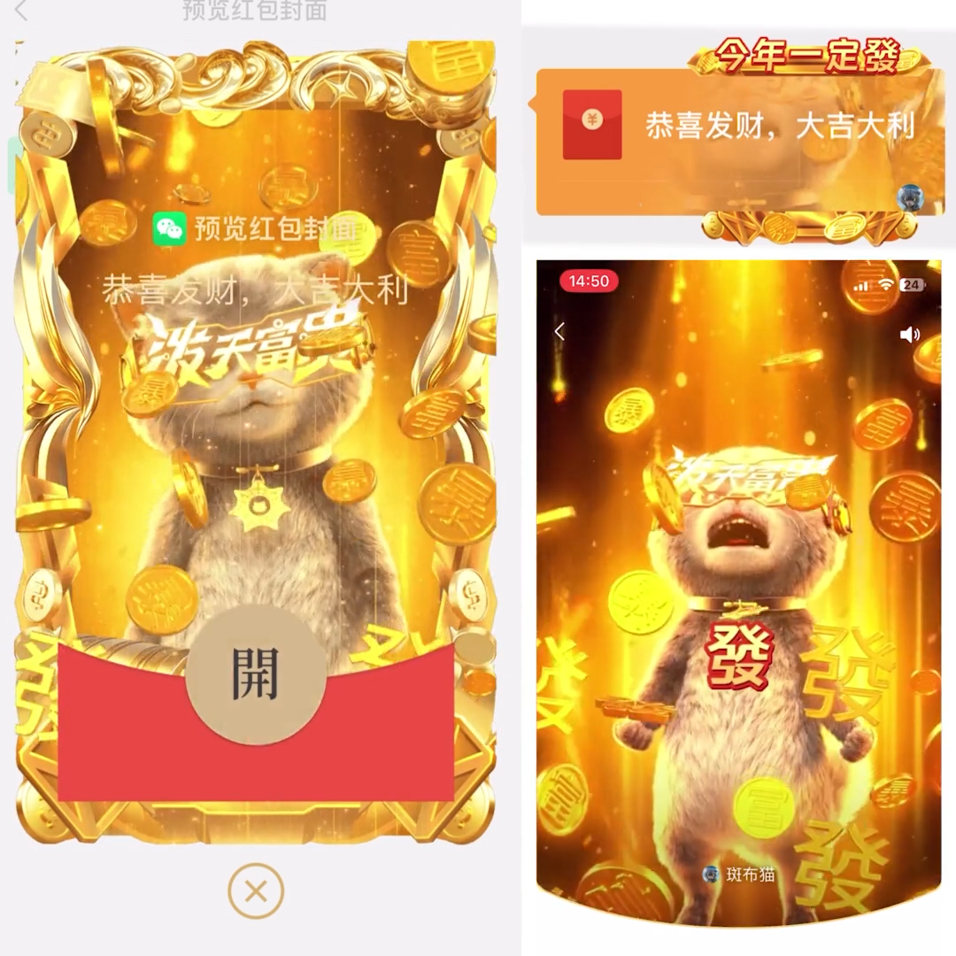 今年一定发斑布猫微信红包封面序列号新版动态音乐龙年vx2024新款