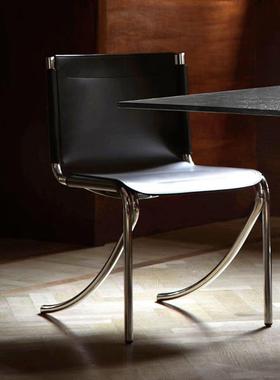 意大利复刻Acerbis Jot意式轻奢餐椅极简不锈钢马鞍皮设计师椅子