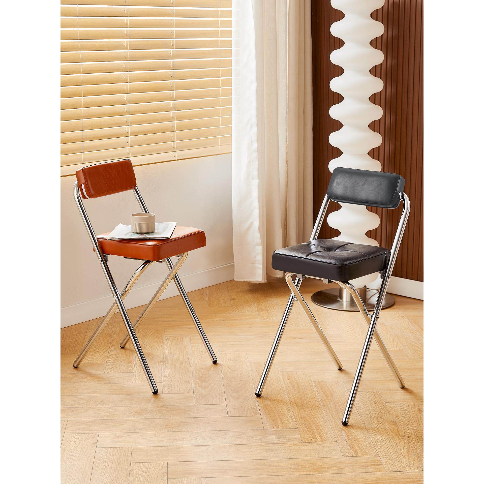 中古风吧台椅折叠高凳55cm高设计师复古岛台家用高脚椅咖啡厅吧椅