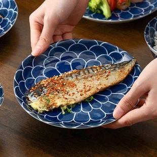 复古陶瓷餐具 美浓烧日本进口古染菊纹饭碗盘子菜盘碟子家用日式
