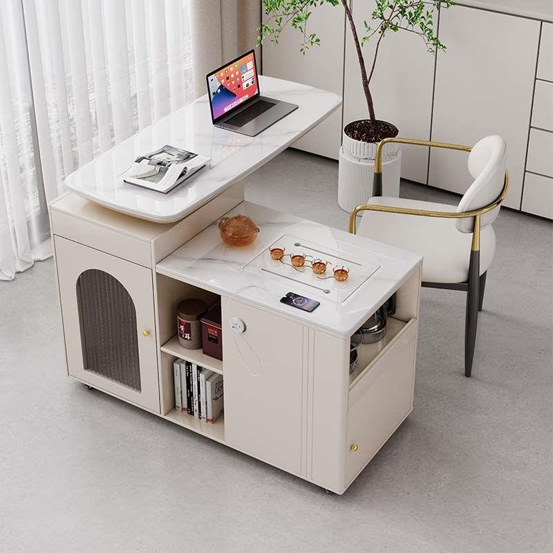 岩板旋转移动小茶车轻奢阳台小茶桌椅组合家用办公泡茶一体台带轮