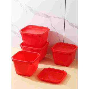 结婚乔迁八角大红带盘箩筐箩水果担粮食稻谷箩子孙桶喜事塑料红桶