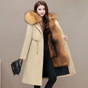 海宁派克服女可拆卸内胆加绒加厚狐狸毛皮毛一体大衣仿皮草外套冬