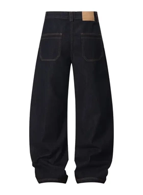 MonsterG黑色原牛14盎司不掉色洗水牛仔弯刀裤宽松cleanfit风