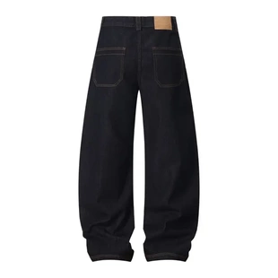 MonsterG黑色原牛14盎司不掉色洗水牛仔弯刀裤宽松cleanfit风