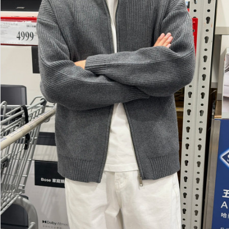 秋冬立领毛衣开衫拉链针织衫男毛衣韩版宽松慵懒风上衣外套