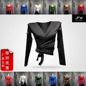 拉丁系带短上衣女 又见梵羽 舞蹈上衣长袖 拉丁百搭练习服T031