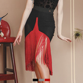 又见梵羽拉丁舞半身裙恰恰舞蹈裙子百搭重工流苏练习裙夏款 TL913