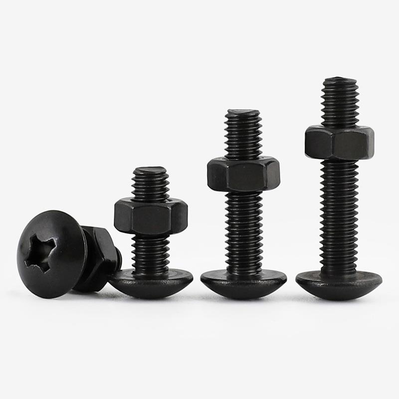 304黑色不锈钢十字大扁头螺丝螺母大全半圆蘑菇头二组合钉3M4M5M6