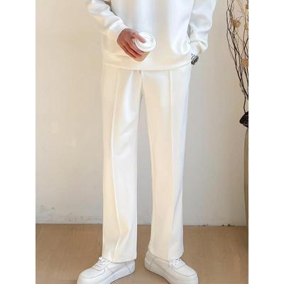 2025秋冬新款直筒裤男休闲裤子高级感白色裤子男士运动裤加绒卫裤