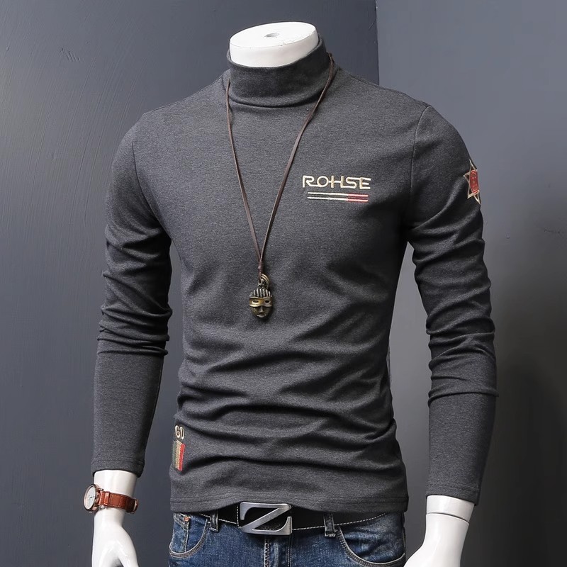 GM新潮 秋冬季打底衫中半高领男士长袖t恤刺绣新款秋衣时尚卫衣潮