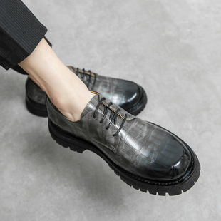 男士 增高宽头休闲鞋 子英伦商务正装 大头皮鞋 夏季 男鞋 透气2025新款