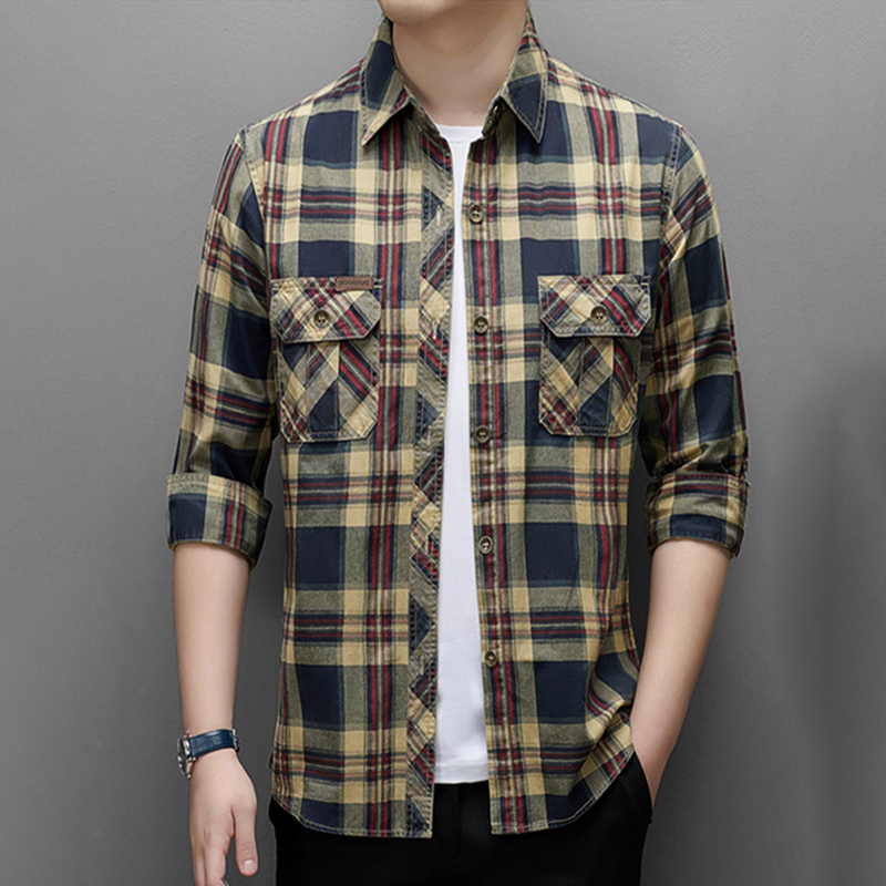 Mapping香港高端正品衬衫男秋季纯棉格子工装休闲复古风新款外套