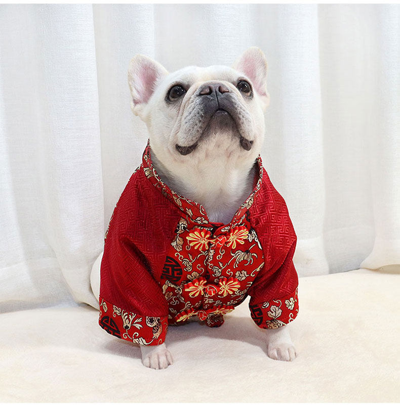法斗衣服秋冬新年装巴哥斗牛犬短体胖狗狗过年唐装宠物喜庆拜年服