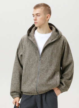 edge studio 边缘工作室毛连帽外套男秋廓形宽松毛呢夹克慵懒开衫