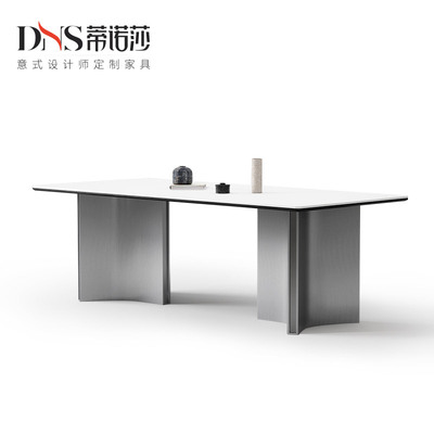 德利丰岩板餐桌高端大坪数平层别墅饭厅家用桌椅组合哑光岩板餐桌