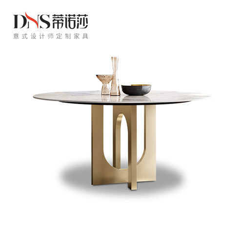 亮光岩板圆形带转盘侘寂风餐桌椅