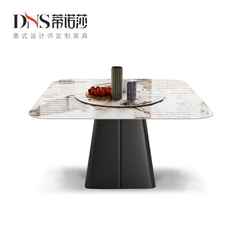岩板餐桌正方形带转盘亮光