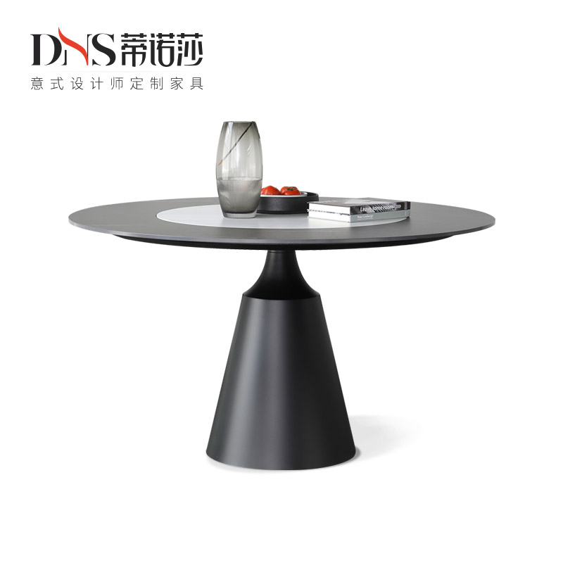 意式岩板圆餐桌带转盘德利丰