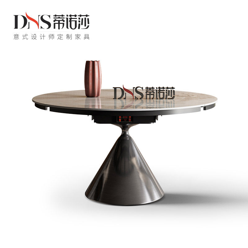 岩板可伸缩圆餐桌小户型家用带电磁炉折叠带转盘方变圆桌伸缩餐桌,住宅家具,岩板餐桌,淘宝优惠券,粉丝福利购,淘宝优惠卷