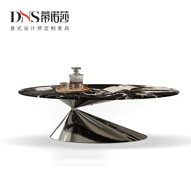 大理石茶几椭圆形客厅家用设计师高级感创意宝格丽奢石飞碟茶几