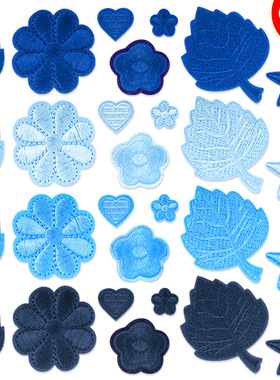 自粘免缝补丁贴衣服羽绒服裤子无痕修补藏青色天蓝色花朵树叶布贴