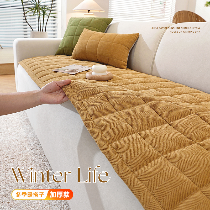 秋冬季加厚保暖沙发垫2025新款固定防滑直排实木坐垫一片式盖布巾