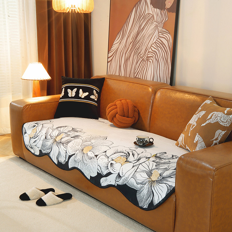 异形轻奢高级沙发垫2025新款直排皮沙发坐垫防滑盖布套罩冬季毛绒