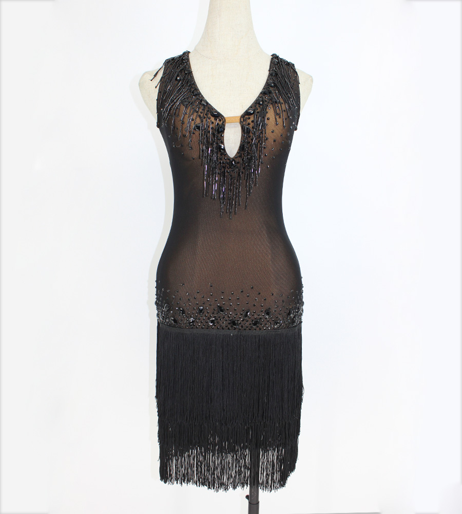 新款拉丁舞裙 薄纱成人拉丁舞比赛服 流苏 儿童拉丁舞演出舞服K27