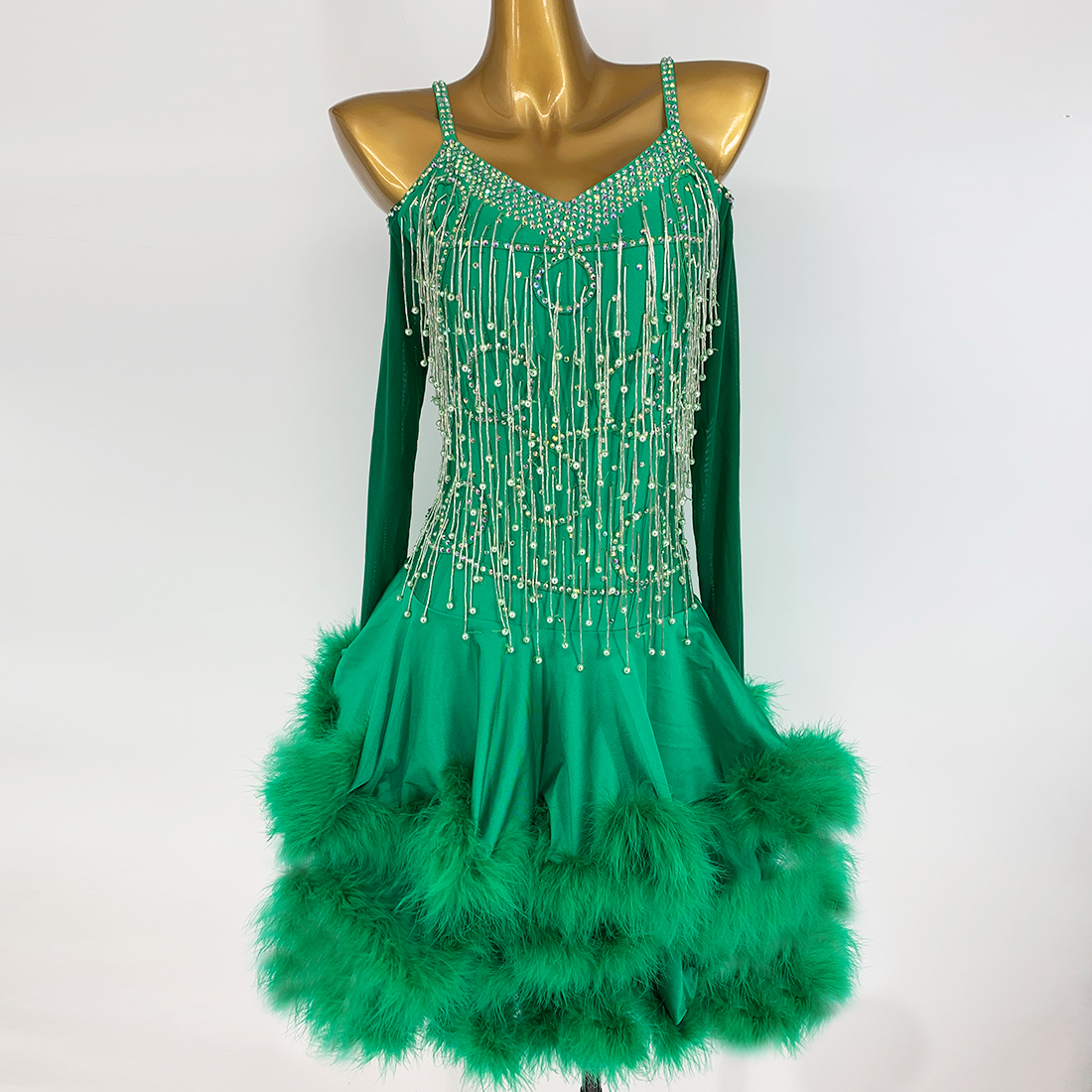 裳工坊拉丁舞演出比赛服羽毛