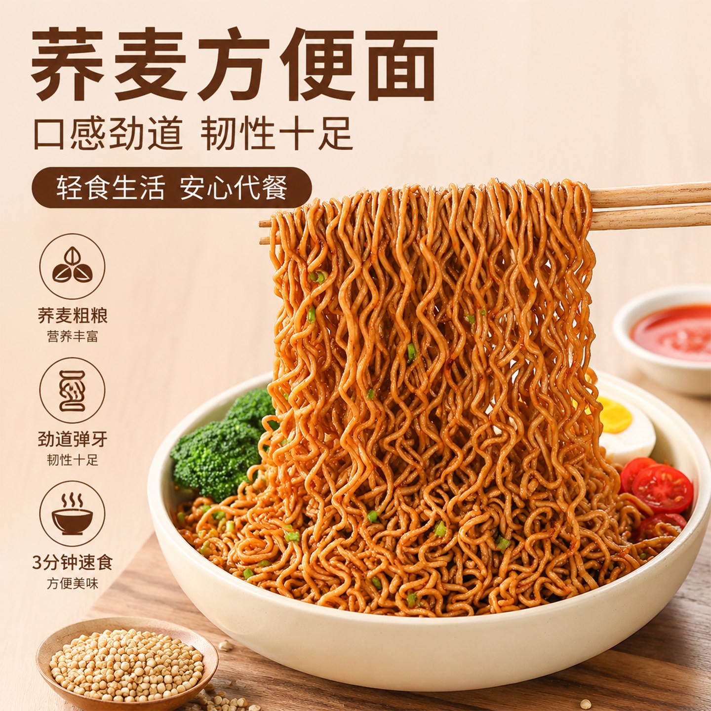 带料包荞麦面0脂肪面饼荞麦方便面泡面整箱非油炸方便速食粗粮餐
