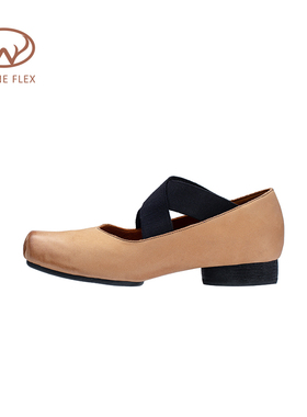 韦恩Wayne Flex黑色交叉绑带舒适平跟松紧带芭蕾舞玛丽珍单鞋