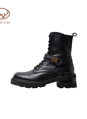 【默认瑕疵】韦恩Wayne Flex侧拉链粗跟舒适马丁靴街头靴女