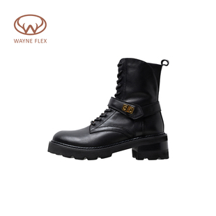 Flex侧拉链粗跟舒适马丁靴街头靴女 韦恩Wayne 默认瑕疵