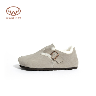 韦恩Wayne Flex羊皮毛一体勃肯鞋舒适平底气质百搭轻便懒人鞋