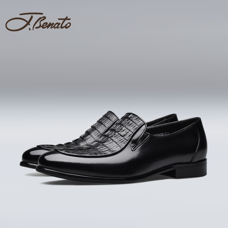 宾度通勤黑色圆头一脚蹬正装皮鞋