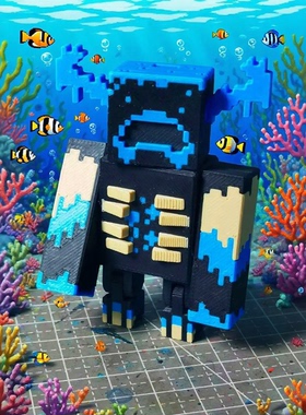 MC我的世界坚守者像素风游戏周边手办模型摆件礼物3D打印可动人偶