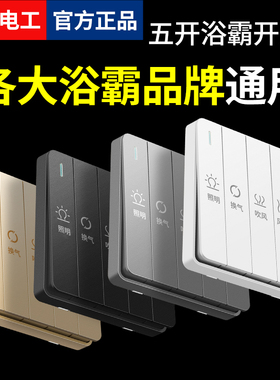 浴霸开关五开四开86型卫生间浴室五合一风暖暖风机开关控制面板
