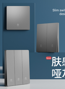 国际电工开关插座灰色一开五孔带双USB家用多控面板暗装1二开双开